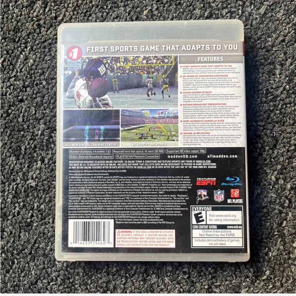 Madden NFL 09 Sony Playstation 3 2008 W Manual